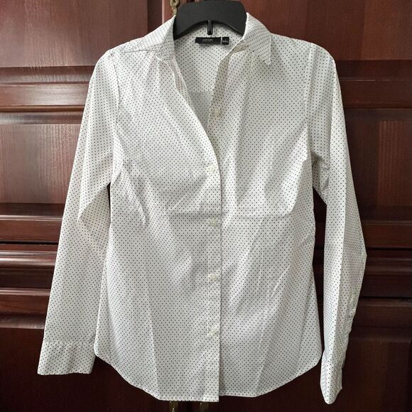 Apt.9 White & Black Polka Dot Long Sleeve Button-Up Collared Shirt 4 - Picture 1 of 5